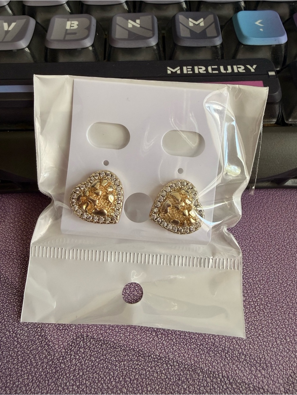 Gold plated Heart nugget Crystal Border Stud Earrings - Women Jewelry